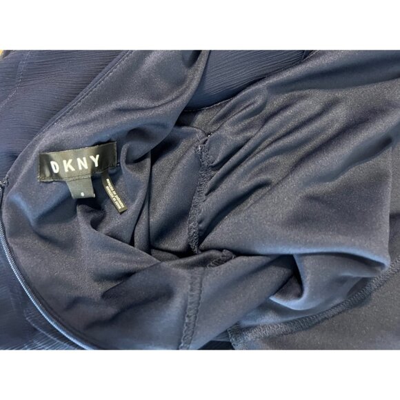 DKNY Dress Navy Blue 6 Short Sleeve W Belt Flowy Career Church Wedding Date - Picture 10 of 10
